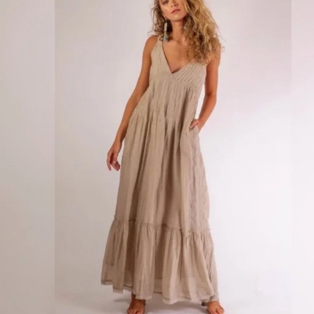 Free People Frankie Pintuck Maxi Dress Sand